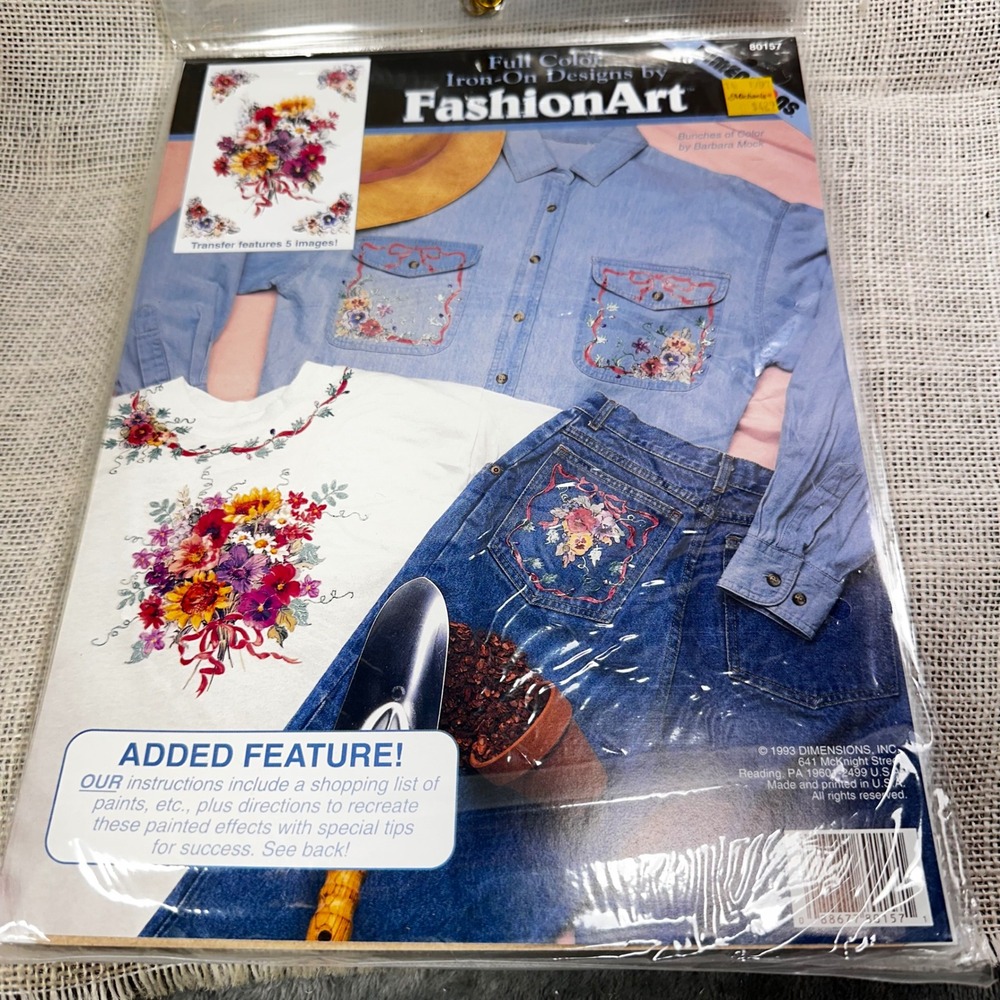 Vintage 1993 Dimension FashionArt Iron On Transfer Floral Barbara Mock 80157 NOS